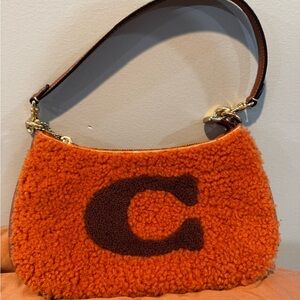 Coach Orange and Brown Shearling Shoulder Bag
